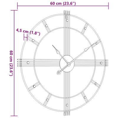 vidaXL Väggklocka svart Ø60 cm järn