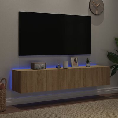 vidaXL Väggmonterad tv-bänk LED 2 st sonoma-ek 80x35x31 cm