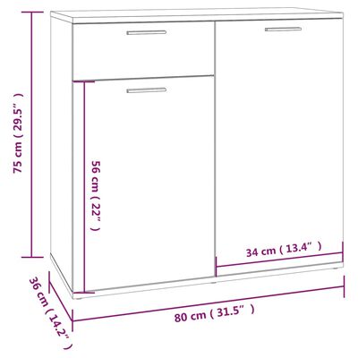 vidaXL Skåp rökfärgad ek 80x36x75 cm konstruerat trä