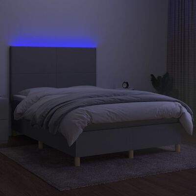 vidaXL Ramsäng med madrass & LED ljusgrå 140x190 cm tyg