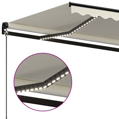 vidaXL Markis manuellt infällbar med LED 400x350 cm gräddvit