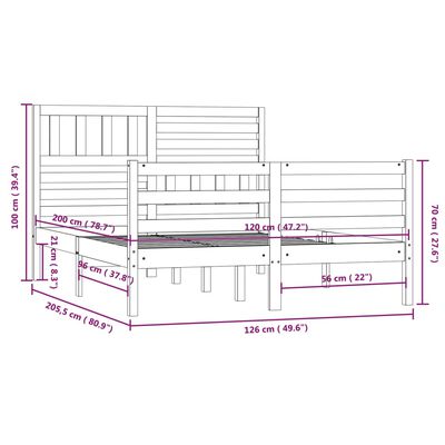 vidaXL Sängram utan madrass massivt trä 120x200cm