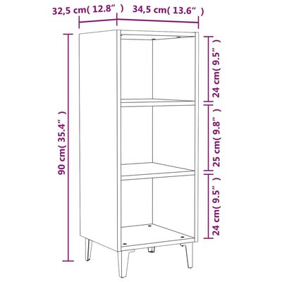 vidaXL Skänk grå sonoma 34,5x32,5x90 cm konstruerat trä