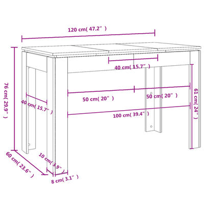 vidaXL Matbord rökfärgad ek 120x60x76 cm konstruerat trä