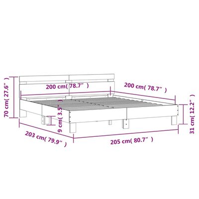 vidaXL Sängram med huvudgavel svart 200x200 cm konstruerat trä