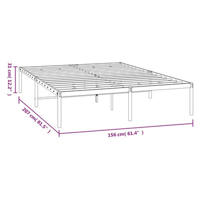 vidaXL Sängram metall vit 150x200 cm