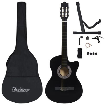 vidaXL Gitarr 12 delar med 6 strängar western svart 38"