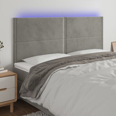 vidaXL Sänggavel LED ljusgrå 200x5x118/128 cm sammet