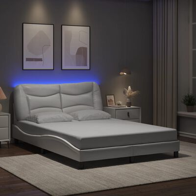 vidaXL Sängram med LED-belysning vit 140x190 cm konstläder