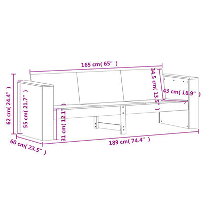 vidaXL Trädgårdssoffa 3-sits 189x60x62 cm massivt douglasträ