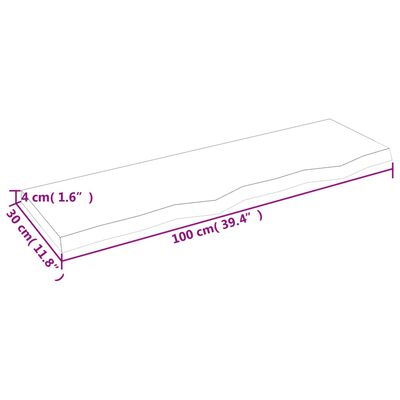 vidaXL Bänkskiva badrum mörkbrun 100x30x(2-4) cm behandlat massivt trä