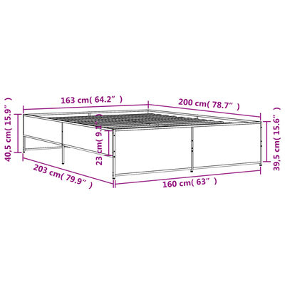 vidaXL Sängram rökfärgad ek 160x200 cm konstruerat trä och metall