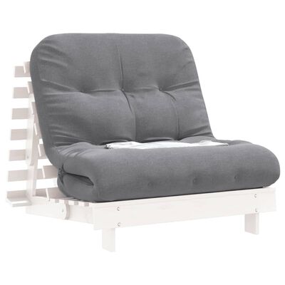 vidaXL Futonbäddsoffa med madrass vit 90x206x11 cm massiv furu