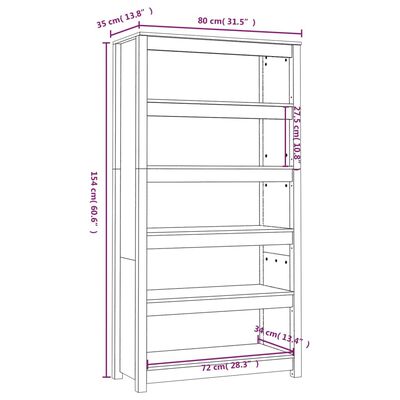 vidaXL Bokhylla vit 80x35x154 cm massiv furu