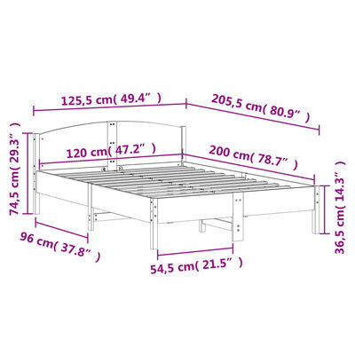 vidaXL Sängram utan madrass vit 120x200 cm massiv furu