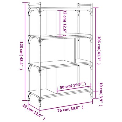 vidaXL Bokhylla 4 hyllplan grå sonoma 76x32x123 cm konstruerat trä