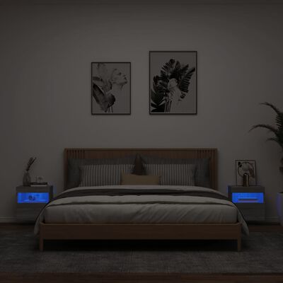 vidaXL Väggmonterad tv-bänk LED 2 st grå sonoma 40x30x40 cm