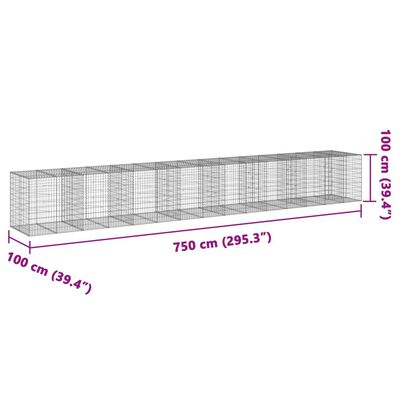 vidaXL Gabionkorg med skydd 750x100x100 cm galvaniserat järn