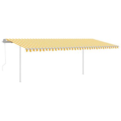 vidaXL Markis med stolpar automatiskt infällbar 6x3 m gul/vit