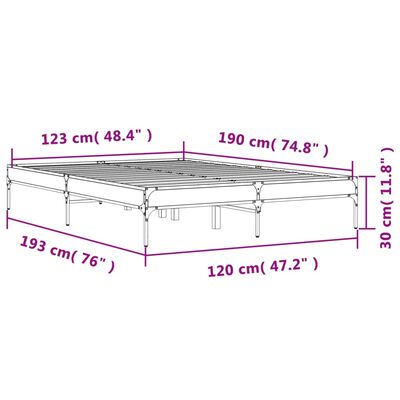 vidaXL Sängram rökfärgad ek 120x190 cm konstruerat trä och metall