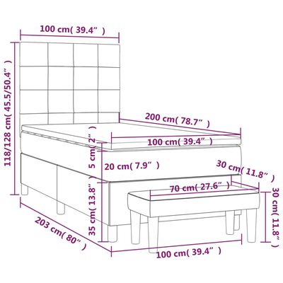 vidaXL Ramsäng med madrass mörkgrå 100x200 cm sammet