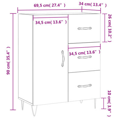 vidaXL Skänk betonggrå 69,5x34x90 cm konstruerat trä