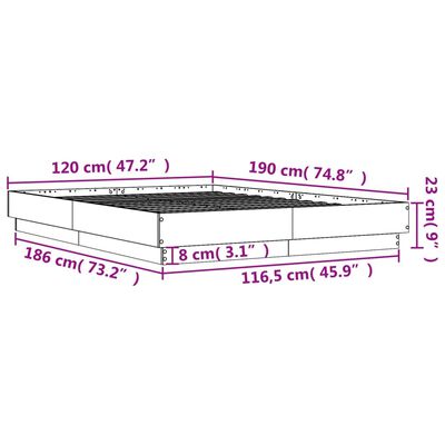 vidaXL Sängram med LEDs sonoma-ek 120x190 cm