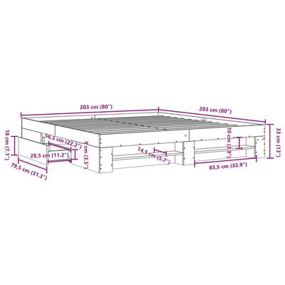 vidaXL Sängram sonoma-ek 200x200 cm konstruerad trä