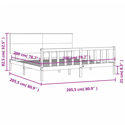 vidaXL Sängram med huvudgavel svart 200x200 cm massivt trä