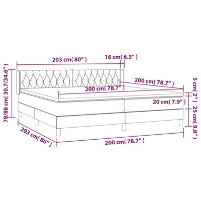 vidaXL Ramsäng med madrass mörkgrå 200x200 cm sammet