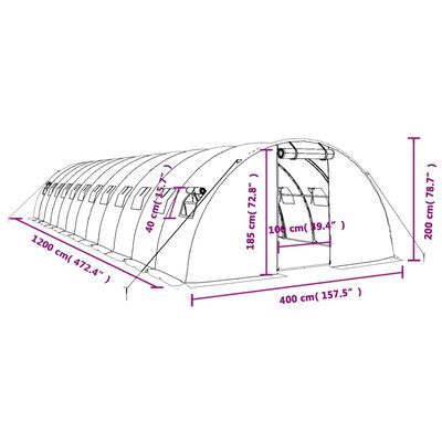 vidaXL Växthus med stålram vit 48 m² 12x4x2 m