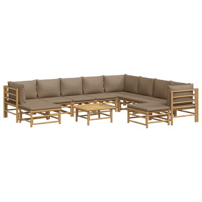 vidaXL Loungegrupp 11 delar taupe dynor bambu