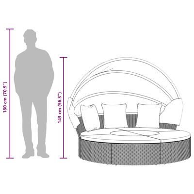 vidaXL Solsäng med tak och dynor svart konstrotting