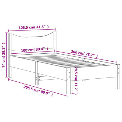 vidaXL Sängram utan madrass 100x200 cm massiv furu