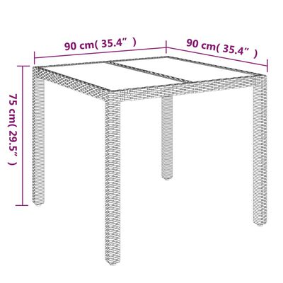 vidaXL Trädgårdsbord med glasskiva svart 90x90x75 cm konstrotting