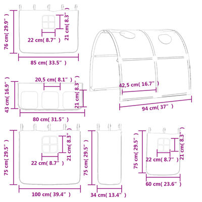 vidaXL Loftsäng med tunnel vit&svart 80x200 cm massiv furu