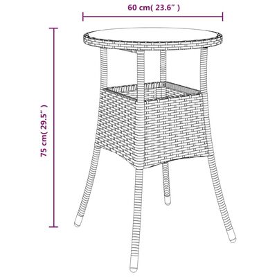 vidaXL Trädgårdsbord Ø60x75 cm härdat glas och konstrotting svart