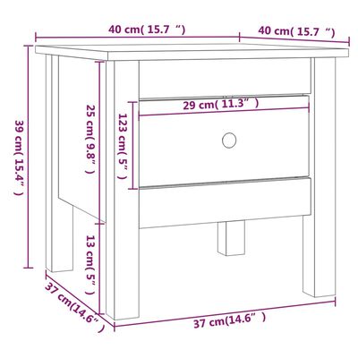 vidaXL Sidobord svart 40x40x39 cm massivt furuträ