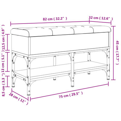 vidaXL Skobänk rökfärgad ek 82x32x45 cm konstruerat trä