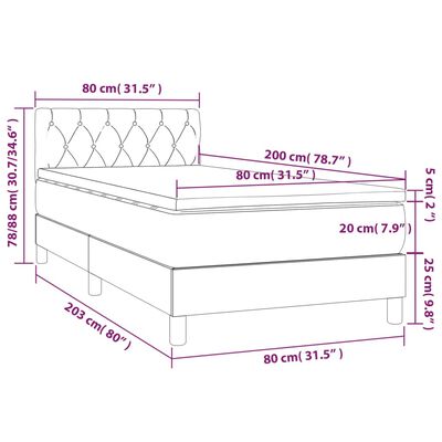 vidaXL Ramsäng med madrass & LED ljusgrå 80x200 cm sammet