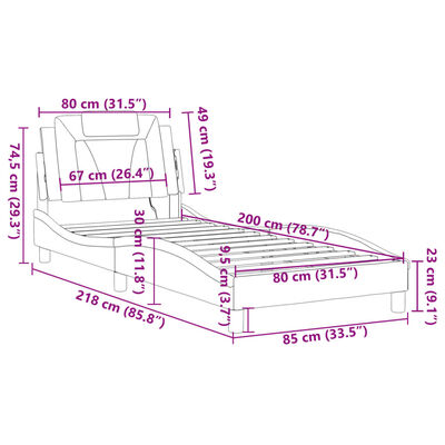 vidaXL Sängram med LED-belysning svart och vit 80x200 cm konstläder