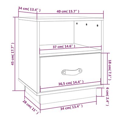 vidaXL Sängbord 2 st svart 40x34x45 cm massivt furuträ