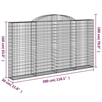 vidaXL Gabioner bågformade 2 st 300x30x160/180 cm galvaniserat järn