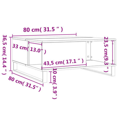 vidaXL Soffbord vit 80x80x36,5 cm konstruerat trä