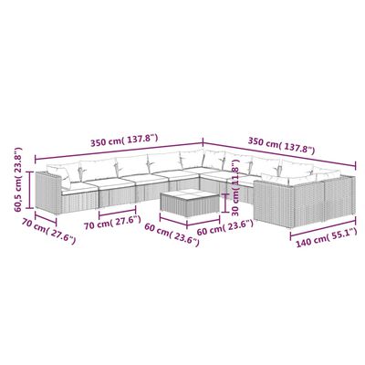 vidaXL Loungegrupp för trädgården m. dynor 11 delar konstrotting brun