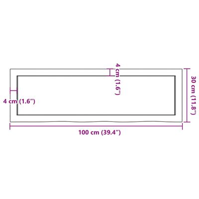 vidaXL Bänkskiva badrum mörkbrun 100x30x(2-6) cm behandlat massivt trä