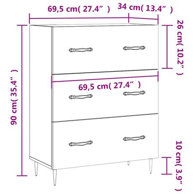 vidaXL Skänk sonoma-ek 69,5x34x90 cm konstruerat trä