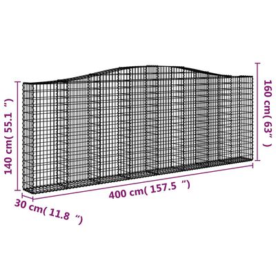 vidaXL Gabioner bågformade 25 st 400x30x140/160 cm galvaniserat järn