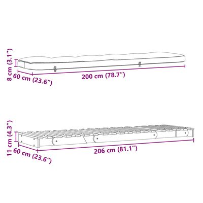 vidaXL Futonbäddsoffa med madrass vit 60x206x11 cm massiv furu