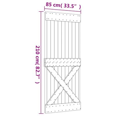 vidaXL Skjutdörr med beslag 85x210 cm massiv furu